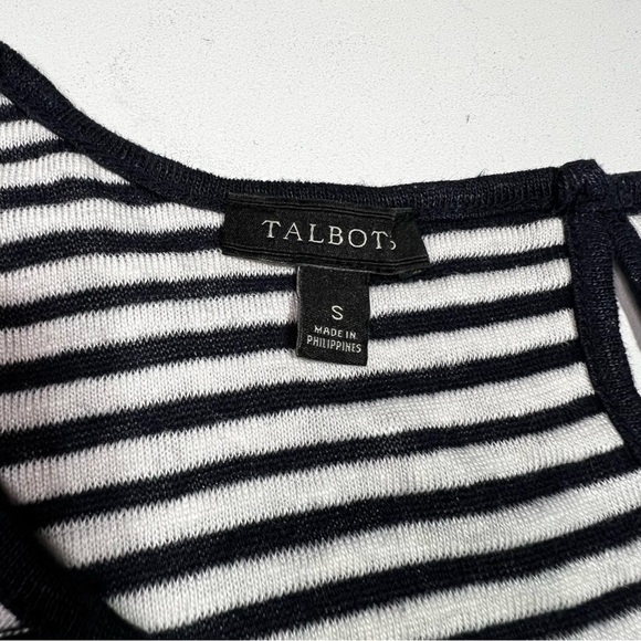 Talbots Linen Blend Black and White Striped Short Sleeve Tee - Picture 3 of 7